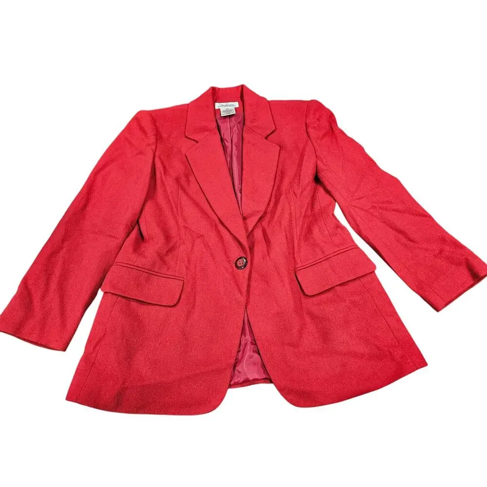 Worthington Red Wool Blazer Jacket Petite 10P Single Button Lined Y2K Career - Picture 1 of 5